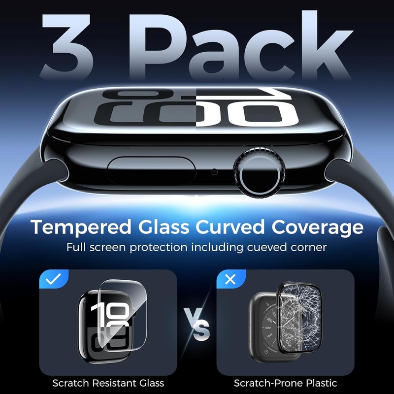Kopration UV Tempered Glass Screen Protector for Apple Watch Series 11/10 42mm,Tempered Glass Curved Full Coverage Watch Screen Protector, Bubble Free S creen Protector for iWatch 11/10 42mm (3 Pack) - Image 4